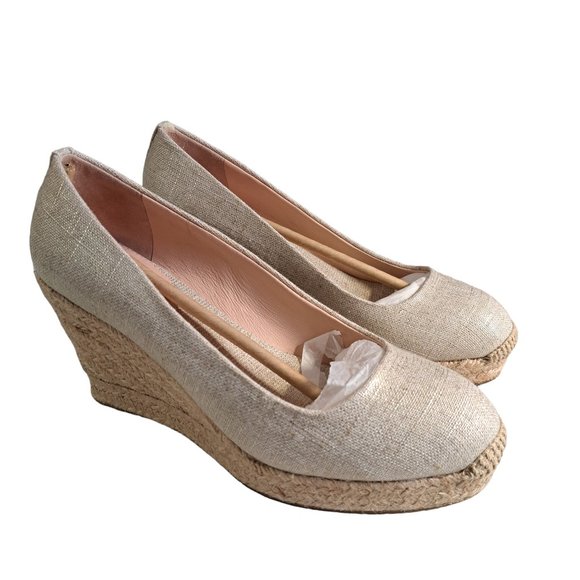 J. Crew Shoes - J. Crew Seville Women's Beige Gold Metallic Canvas Wedge Espadrilles Size 7 NWOB